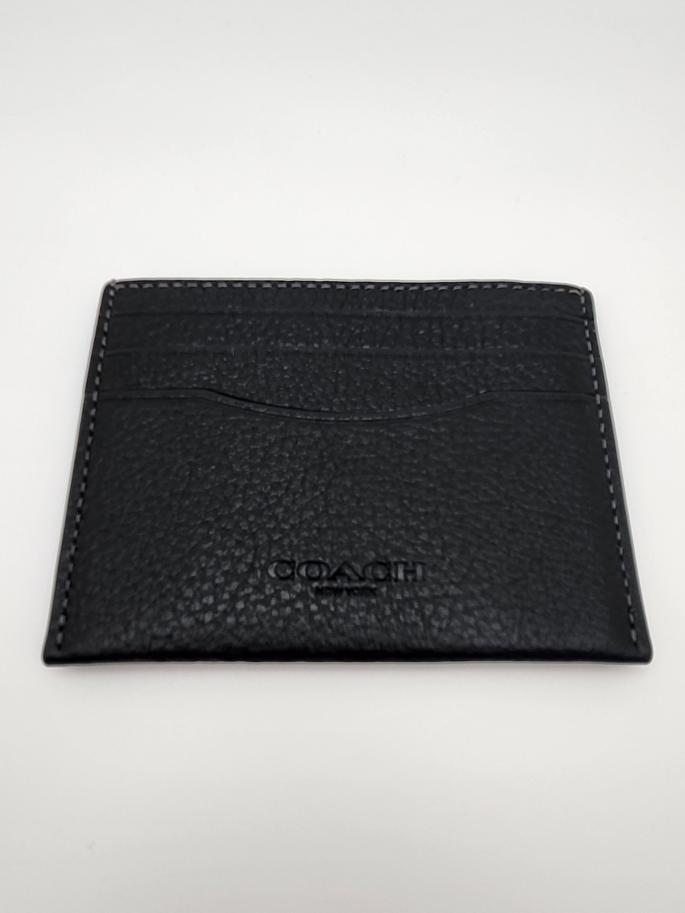 Coach Slim ID Card Case Minimalist Wallet Black Pebble Leather